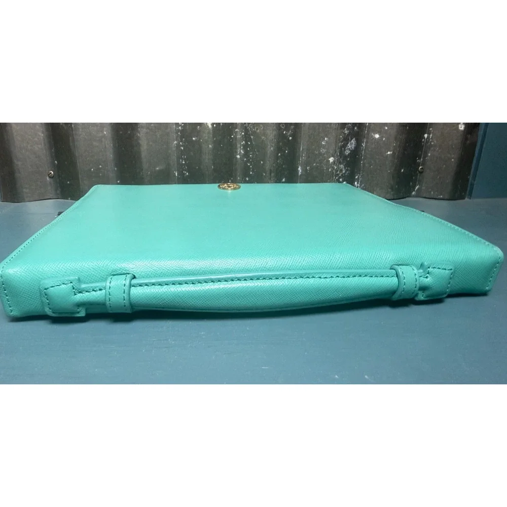 Tory Burch Saffiano Leather iPad Tablet Case Folio Turquoise Teal w/ Handle